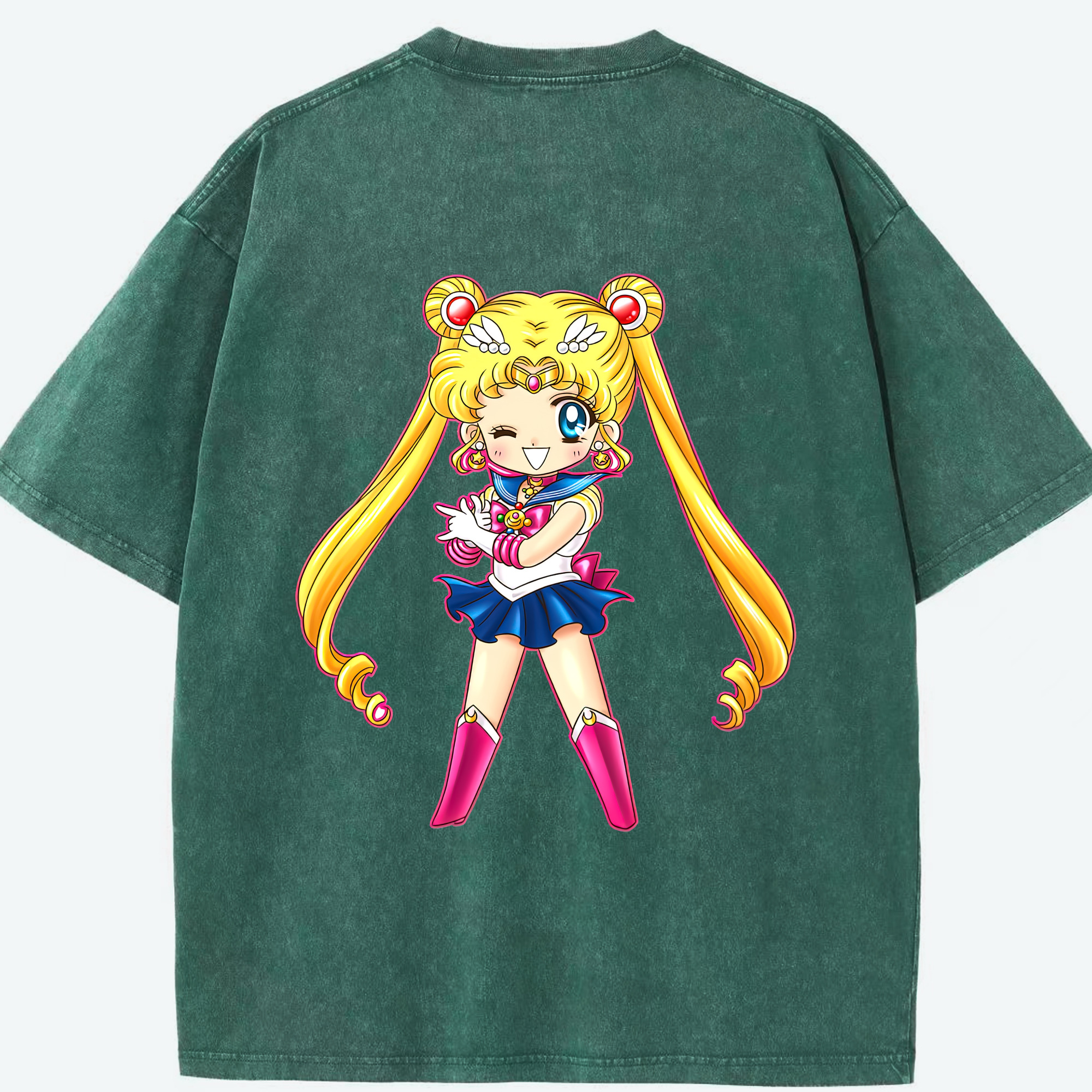（画像用） 美少女戦士セーラームーン 月野 うさぎ つきの うさぎ Sailor Moon Tsukino Usagi 綿100% ヴィンテージ風 半袖Tシャツ（背面プリント）